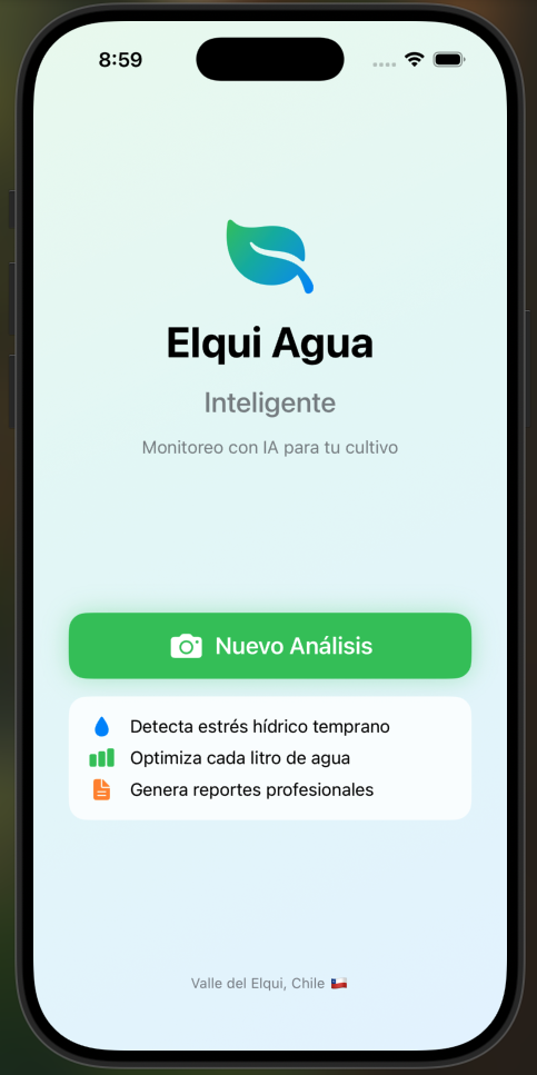 Interfaz de la aplicación Elqui Agua